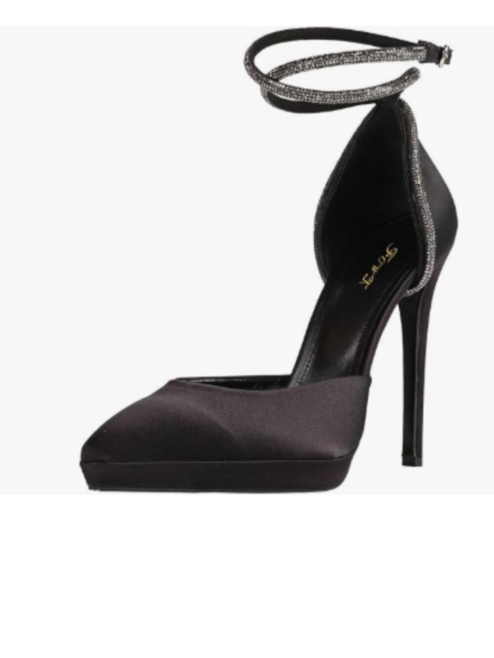 FOWT Black Platform Pointed Toe Ankle Strap High Heels D'orsays Rhinestone Pumps